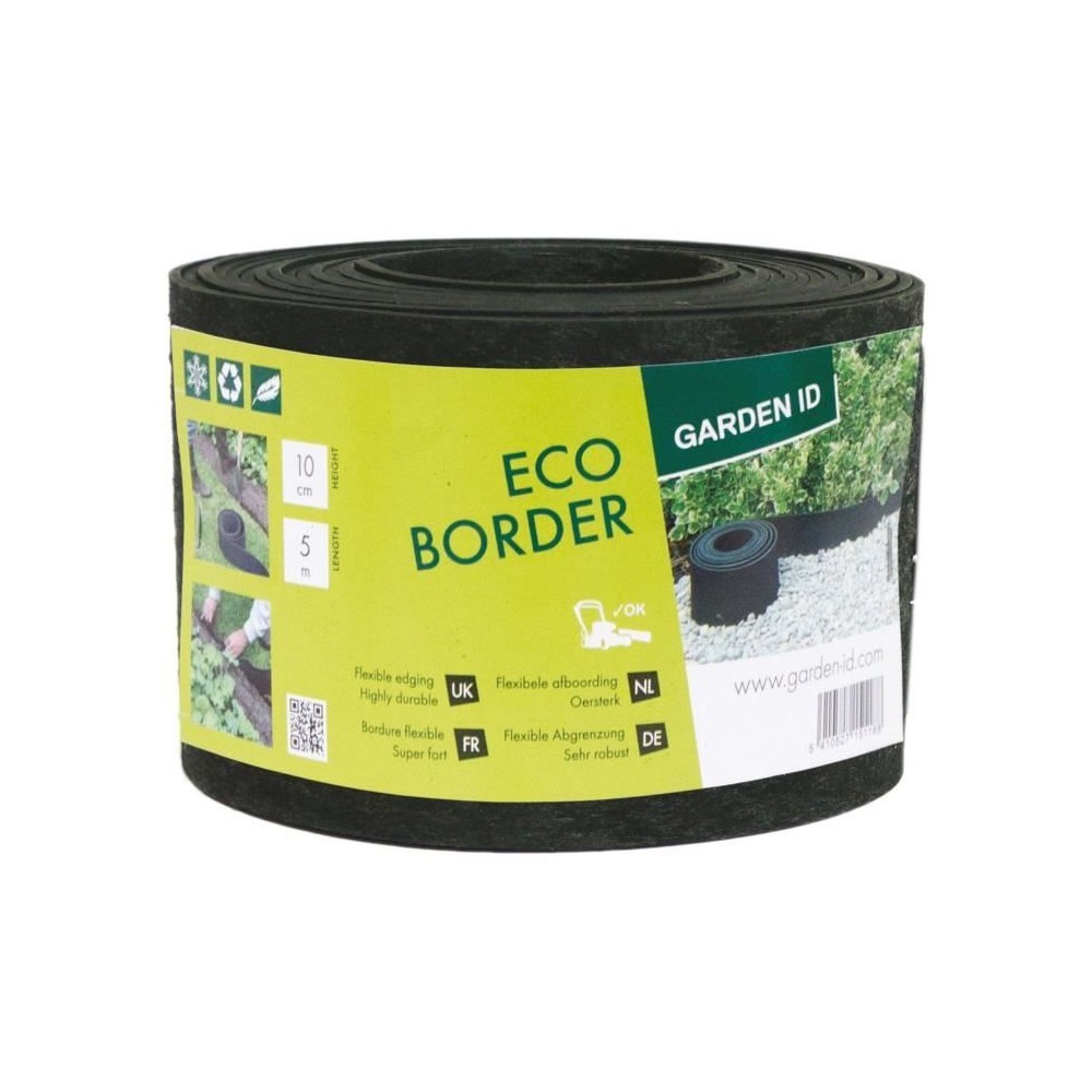 Bordure de jardin en caoutchouc recyclé - GARDEN ID Eco Border - 5 m H10 cm - Indestructible - Flexible, pose droite ou courbé