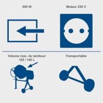 Bétonniere électrique 125L - SCHEPPACH - MIX125 - Tambour renforcé