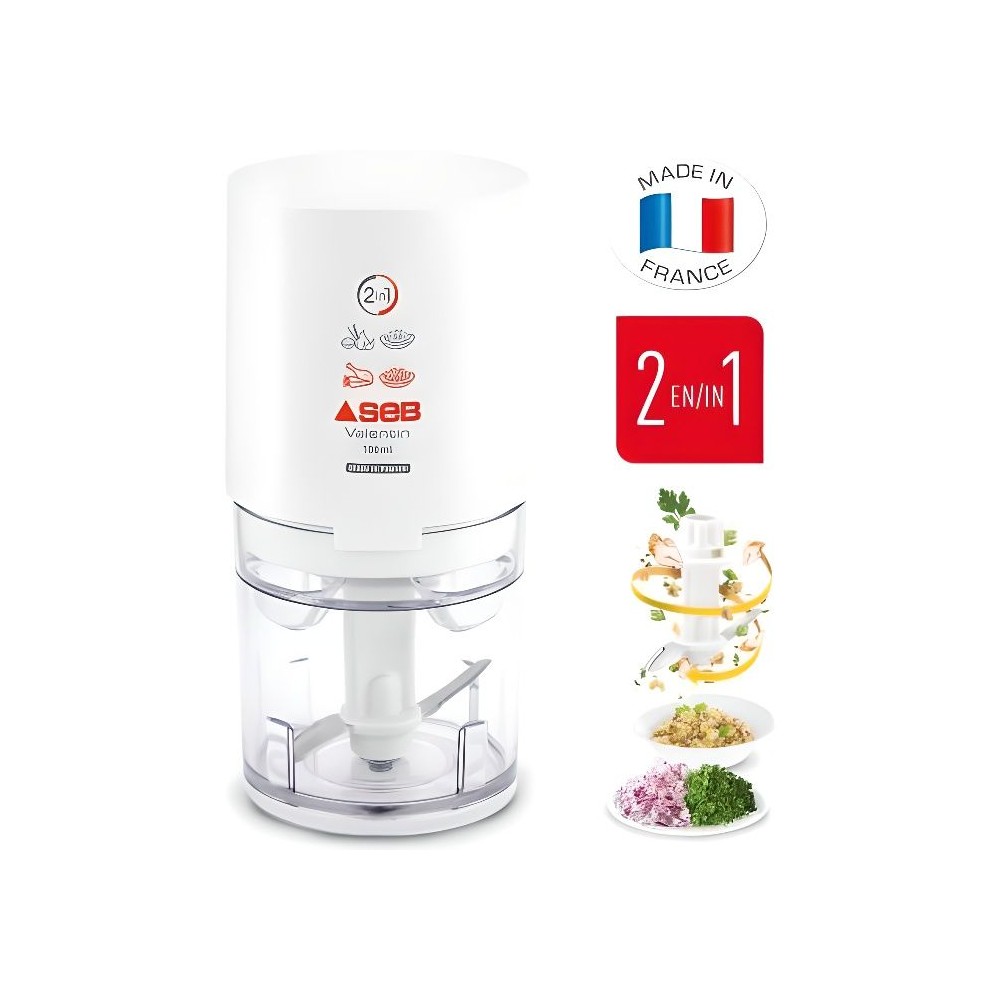 SEB Valentin Mini hachoir électrique, 220 W, 1 vitesse, Lames inox, C