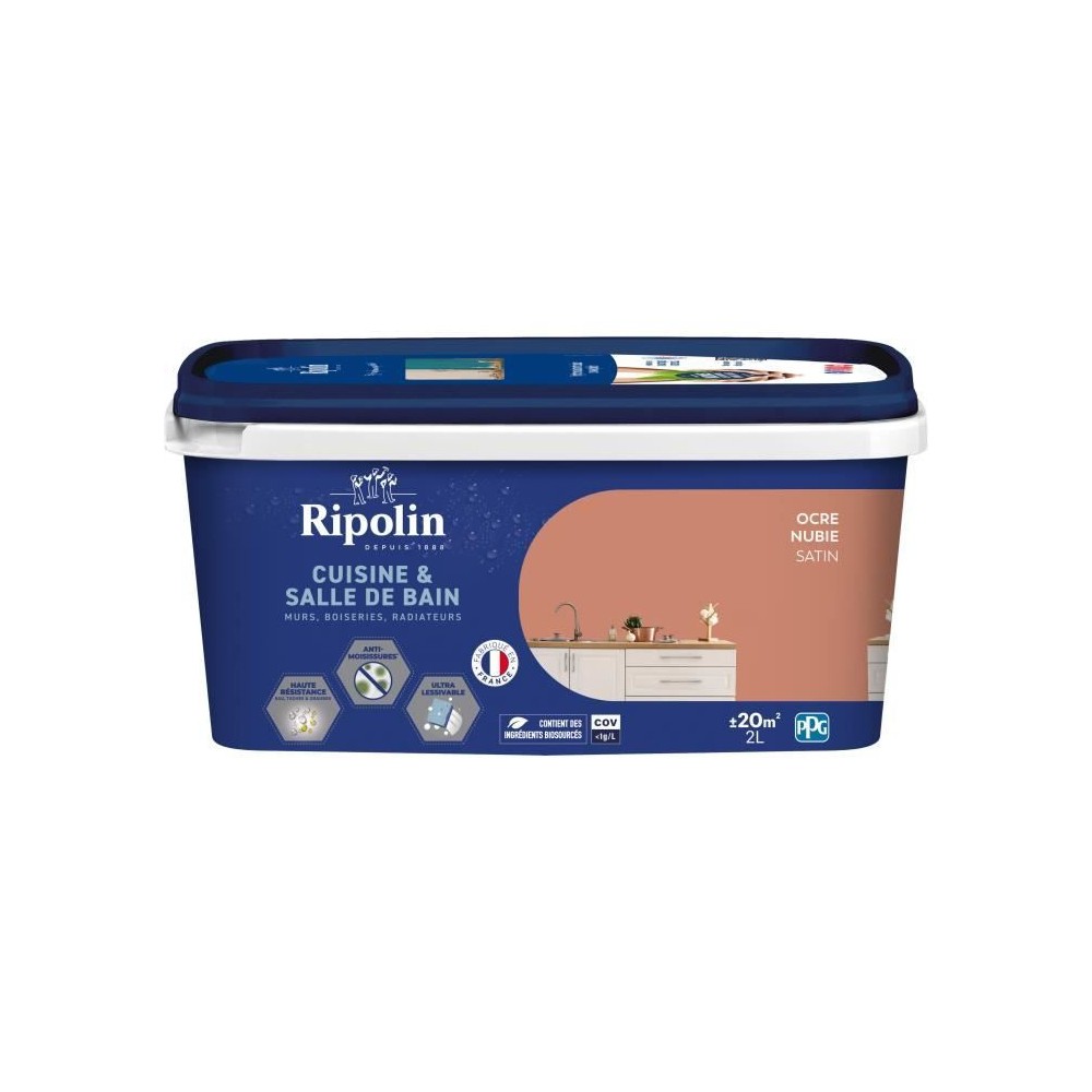 Peinture murs, boiseries, plafonds, radiateurs - RIPOLIN - Cuisine et bain - 2 L - Ocre Nubie