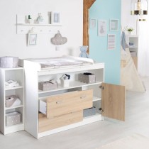 Chambre Bébé Complete Gabriella ROBA - Lit Évolutif 70x140 + Commode a Langer + Armoire 3 Portes - Blanc / Chene Scié