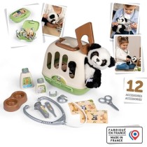 Smoby - Mallette vétérinaire - 1 peluche panda et de nombreux accessoires - Produit 2 en 1 : Cage de transport