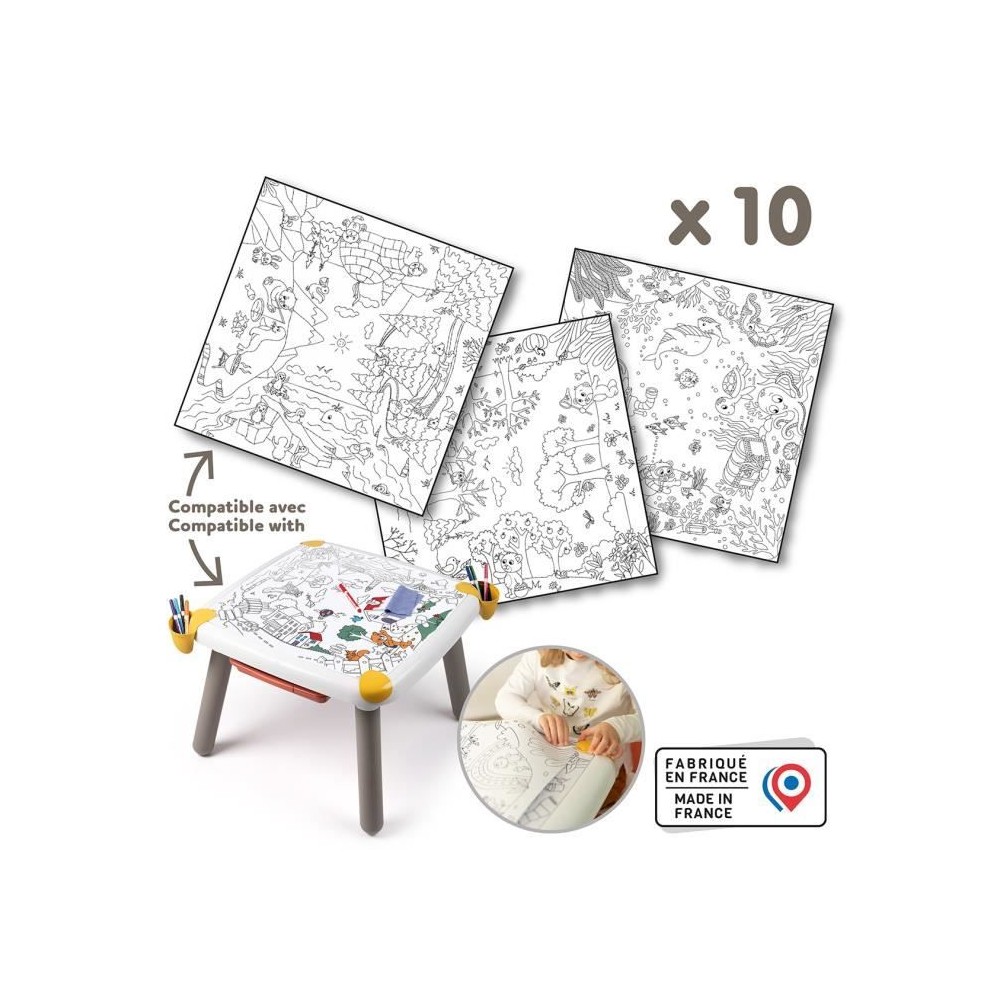 Smoby - Recharge Coloriages pour la Kid table créative - 10 feuilles de coloriages