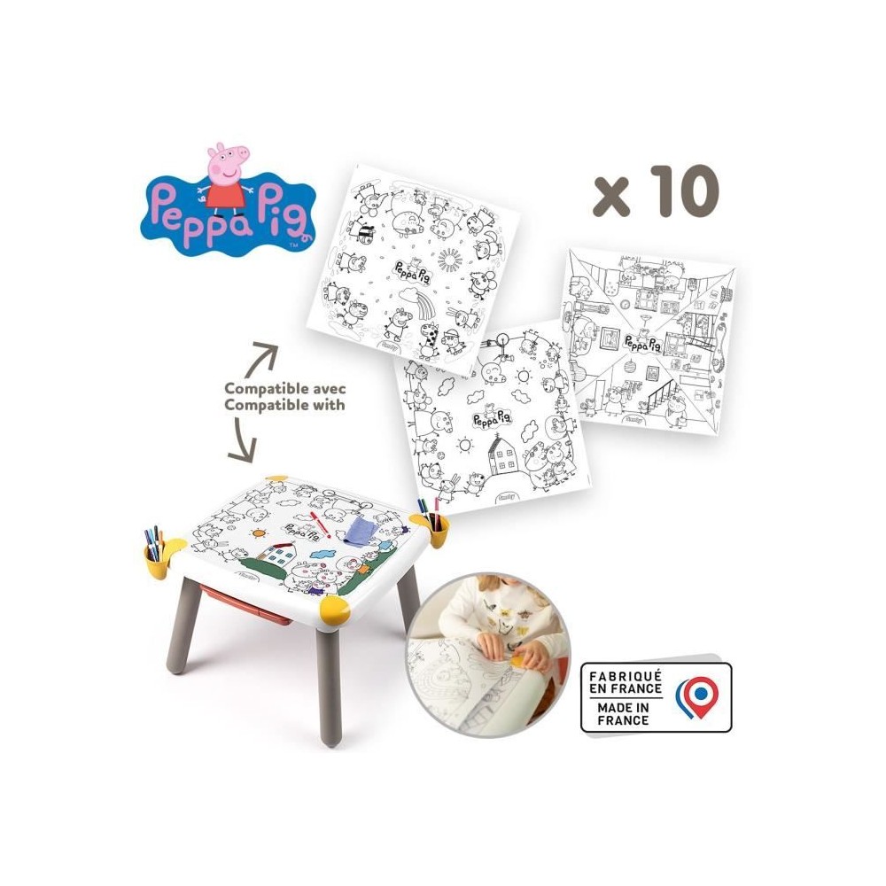 Smoby - Recharge Coloriages pour la Kid table créative - 10 feuilles de coloriages Peppa Pig