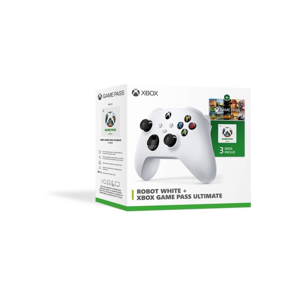 Microsoft Xbox - Manette sans fil Xbox Robot White + Xbox Game Pass Ultimate