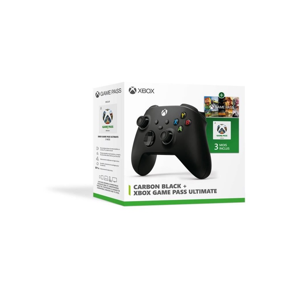 Microsoft Xbox - Manette sans fil Xbox Carbon Black + Xbox Game Pass Ultimate