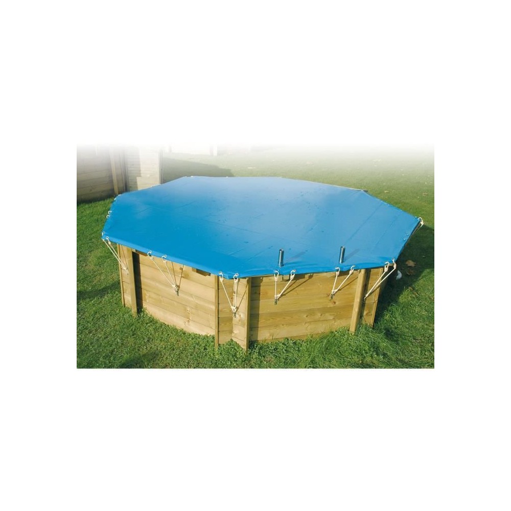 Bâche d'hiver et de sécurité pour piscine bois - UBBINK - Hexagonale 410 - Epaisseur 550gr - Conforme NF P 90-308