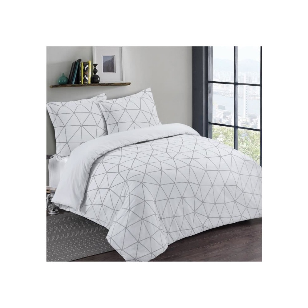 VISION Parure de couette Hugo - 100% coton - 1 housse de couette 200 x 200 cm + 2 taies d'oreiller 65 x 65 cm - Blanc