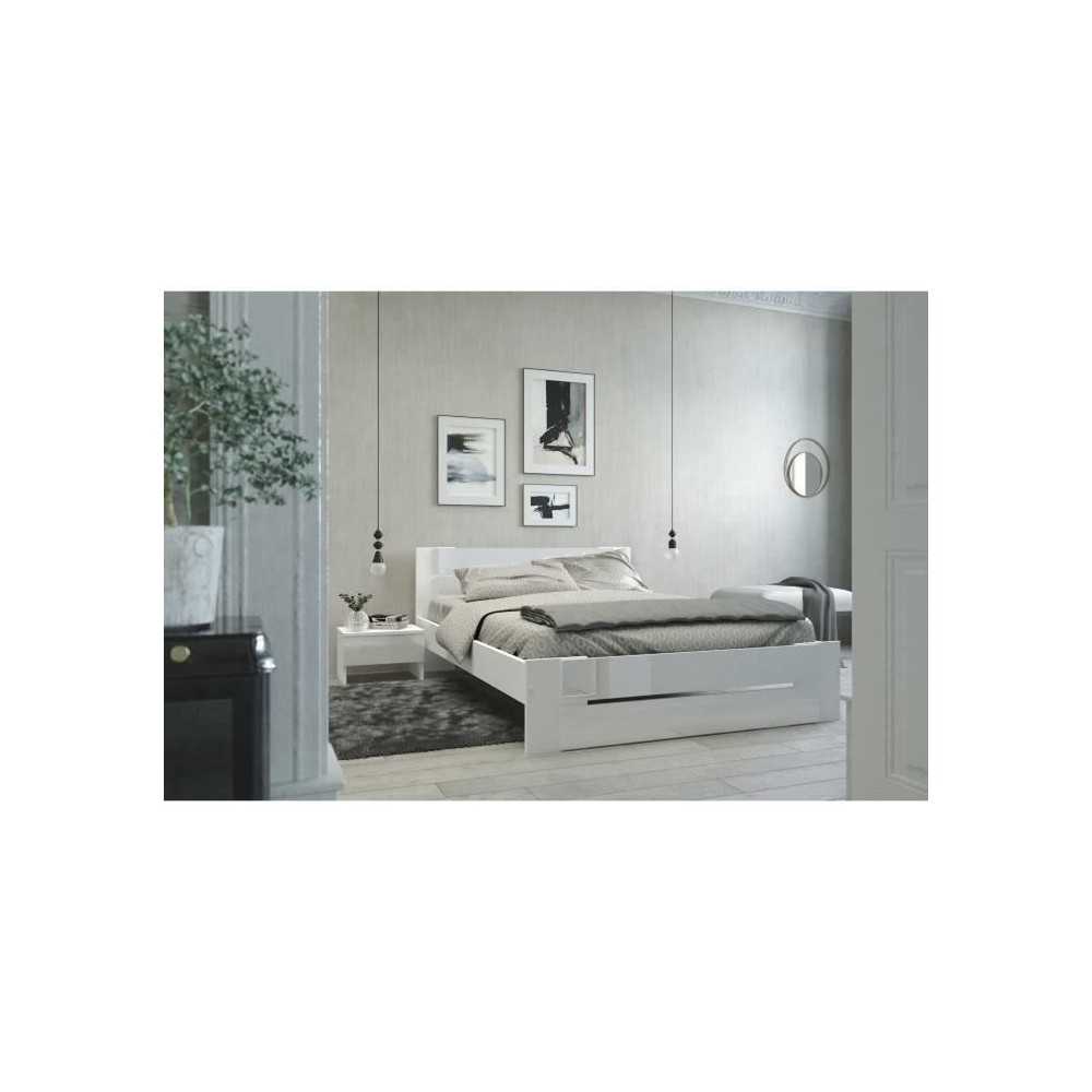 PARISOT Lit adulte - Contemporain - Décor blanc et blanc brillant - l