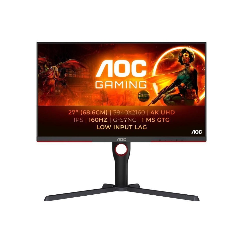 Écran PC - AOC - U27G3X/BK - 27 UHD 4K - Dalle IPS - 160Hz - 1ms - Ajustable en hauteur - 2 HDMI 2 DP - Adaptive Sync - Noir