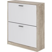 Meuble a chaussure 2 portes - Décor chene et blanc - 74x25x88 cm - Le