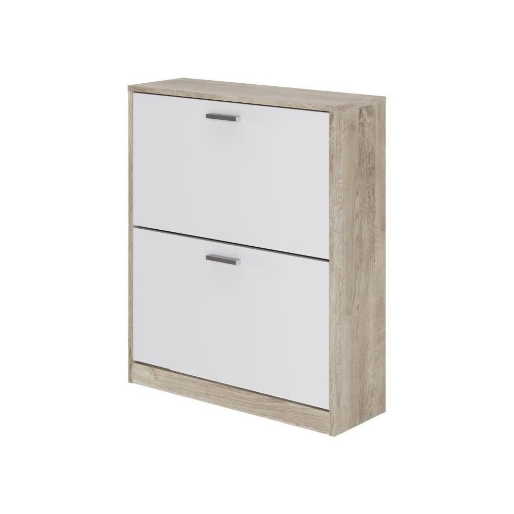 Meuble a chaussure 2 portes - Décor chene et blanc - 74x25x88 cm - Le