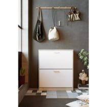 Meuble a chaussure 2 portes - Décor chene et blanc - 74x25x88 cm - Le