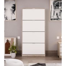 Meuble a chaussures - 4 Portes - Chene et blanc - 75x24x154 cm - Leona