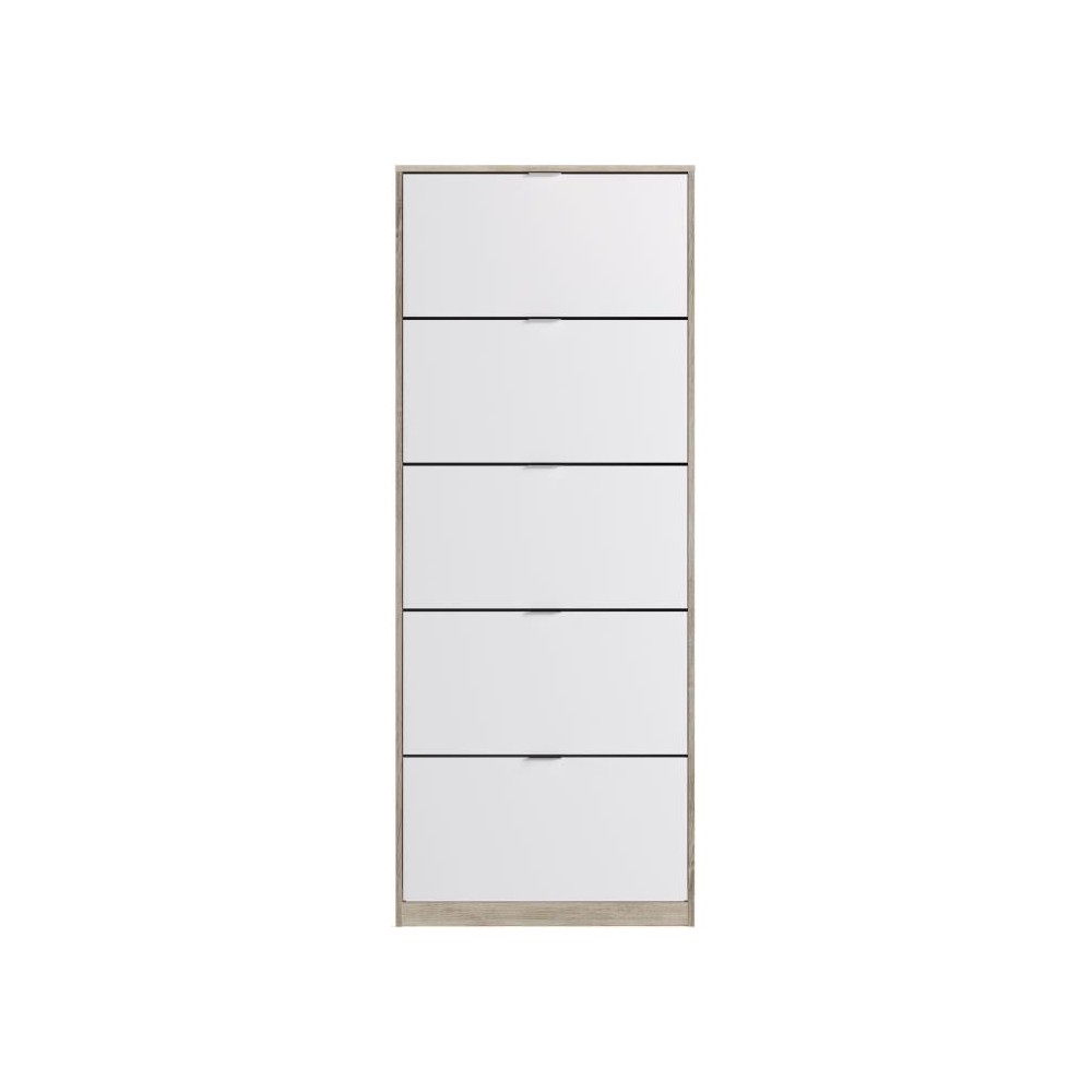 Meuble a chaussures - 5 Portes - Chene et blanc - 75x24x190 cm - Leona