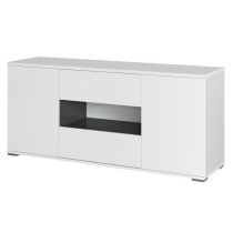 STAR Meuble TV 2 portes 2 tiroirs - Blanc brillant et gris - L 150 x P