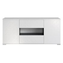 STAR Meuble TV 2 portes 2 tiroirs - Blanc brillant et gris - L 150 x P