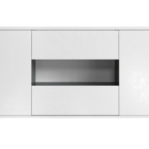 STAR Meuble TV 2 portes 2 tiroirs - Blanc brillant et gris - L 150 x P