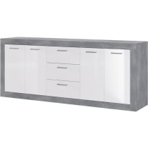 STONE Buffet 4 portes 3 tiroirs - Décor béton et blanc - L 206 x P 4