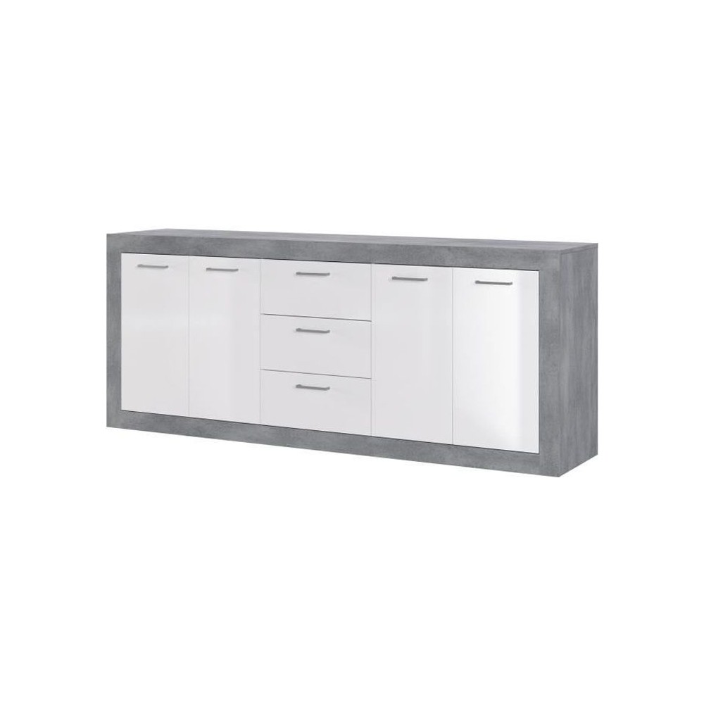 STONE Buffet 4 portes 3 tiroirs - Décor béton et blanc - L 206 x P 4