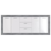 STONE Buffet 4 portes 3 tiroirs - Décor béton et blanc - L 206 x P 4