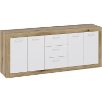 Buffet Mélamine chene rustique et blanc mat - 4 portes et 3 tiroirs L