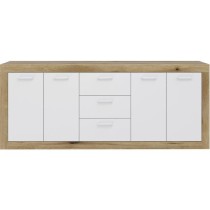 Buffet Mélamine chene rustique et blanc mat - 4 portes et 3 tiroirs L