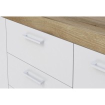 Buffet Mélamine chene rustique et blanc mat - 4 portes et 3 tiroirs L