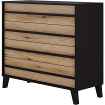 Commode HEKA 4 tiroirs - Décor noir et chene - L100 x P40 x H89 cm -