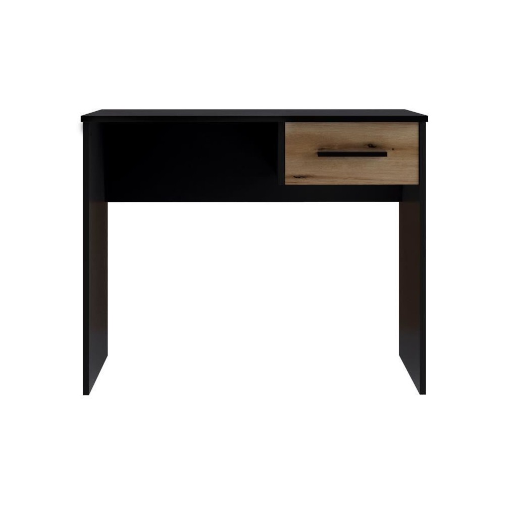 Bureau Petit Tiroir - Décor noir et chene - L 90 x P 50 x H 74 cm