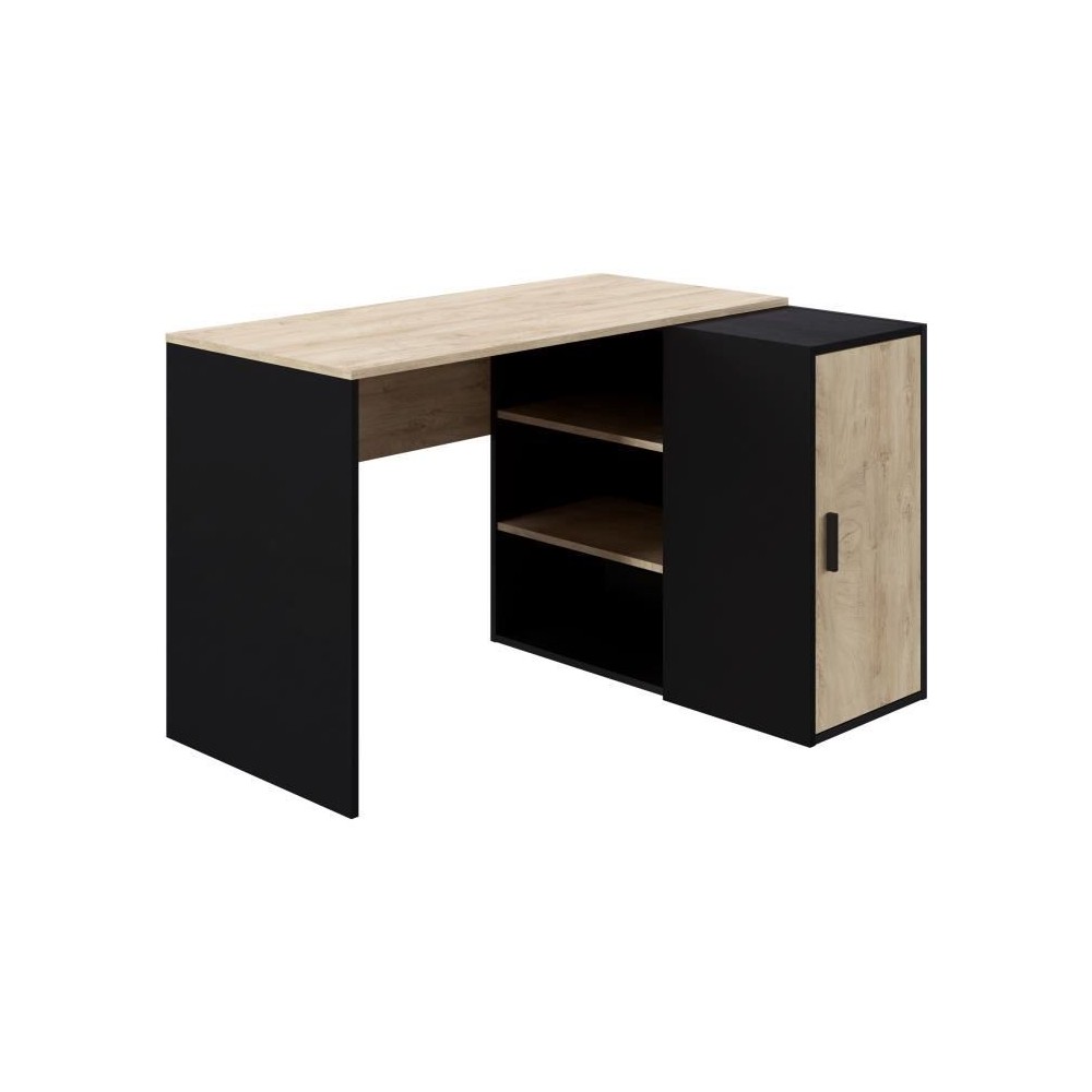 Bureau Indus - Décor chene et noir - 1 Porte + 3 étageres - Grande c