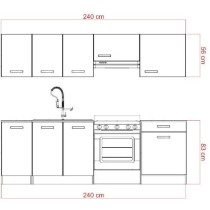 START Cuisine complete - Mélaminé blanc - Façade polymere gris brillant - L240 x P60 cm - Plan de travail fourni - BERLIOZ