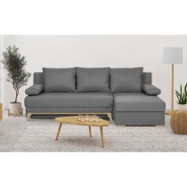 Canapé d'angle convertible - Tissu Gris - L 197 x P 91/132 x H 82 cm