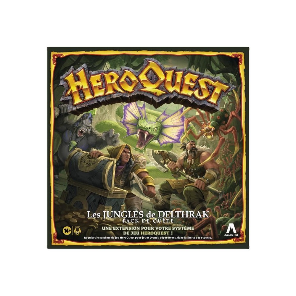 HeroQuest, pack de quete Les jungles de Delthrak, jeux de rôle pour 2 a 5 joueurs, des 14 ans, systeme de jeu HeroQuest requis