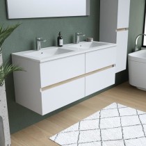 Ensemble Totem Blanc 120 avec vasque double, miroir & colonne