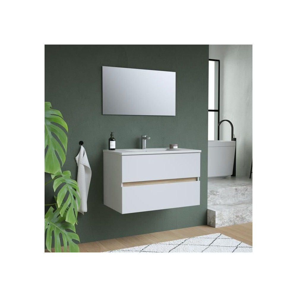 TOTEM Blanc, set de salle de bain 80, vanity+vasque+miroir