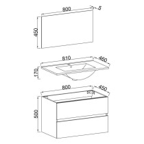 TOTEM Blanc, set de salle de bain 80, vanity+vasque+miroir