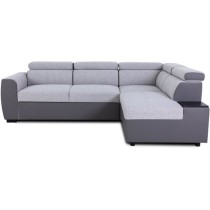 Canapé d'angle convertible réversible - 4/5 places - KELIO - Simili Anthracite / Tissu Gris - 3 tétieres - 245 x 184 x 77/87