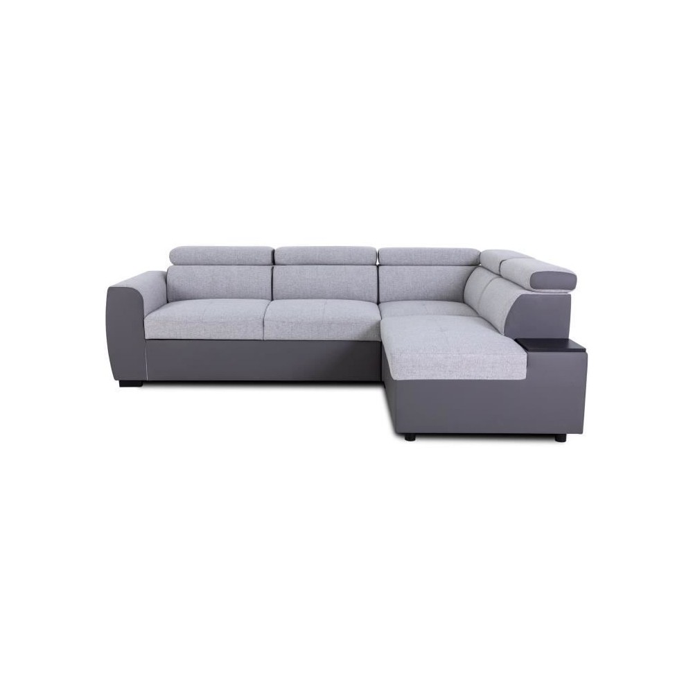 Canapé d'angle convertible réversible - 4/5 places - KELIO - Simili Anthracite / Tissu Gris - 3 tétieres - 245 x 184 x 77/87