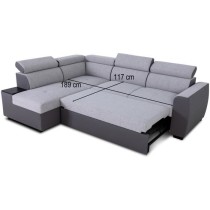 Canapé d'angle convertible réversible - 4/5 places - KELIO - Simili Anthracite / Tissu Gris - 3 tétieres - 245 x 184 x 77/87