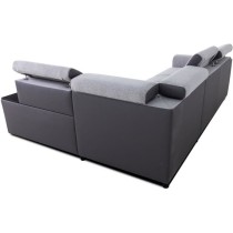 Canapé d'angle convertible réversible - 4/5 places - KELIO - Simili Anthracite / Tissu Gris - 3 tétieres - 245 x 184 x 77/87