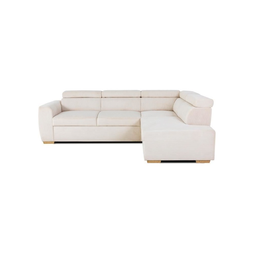 Canapé d'angle convertible réversible - 4/5 places - KELIO - Velours côtelé beige - 245 x 184 x 77/87cm