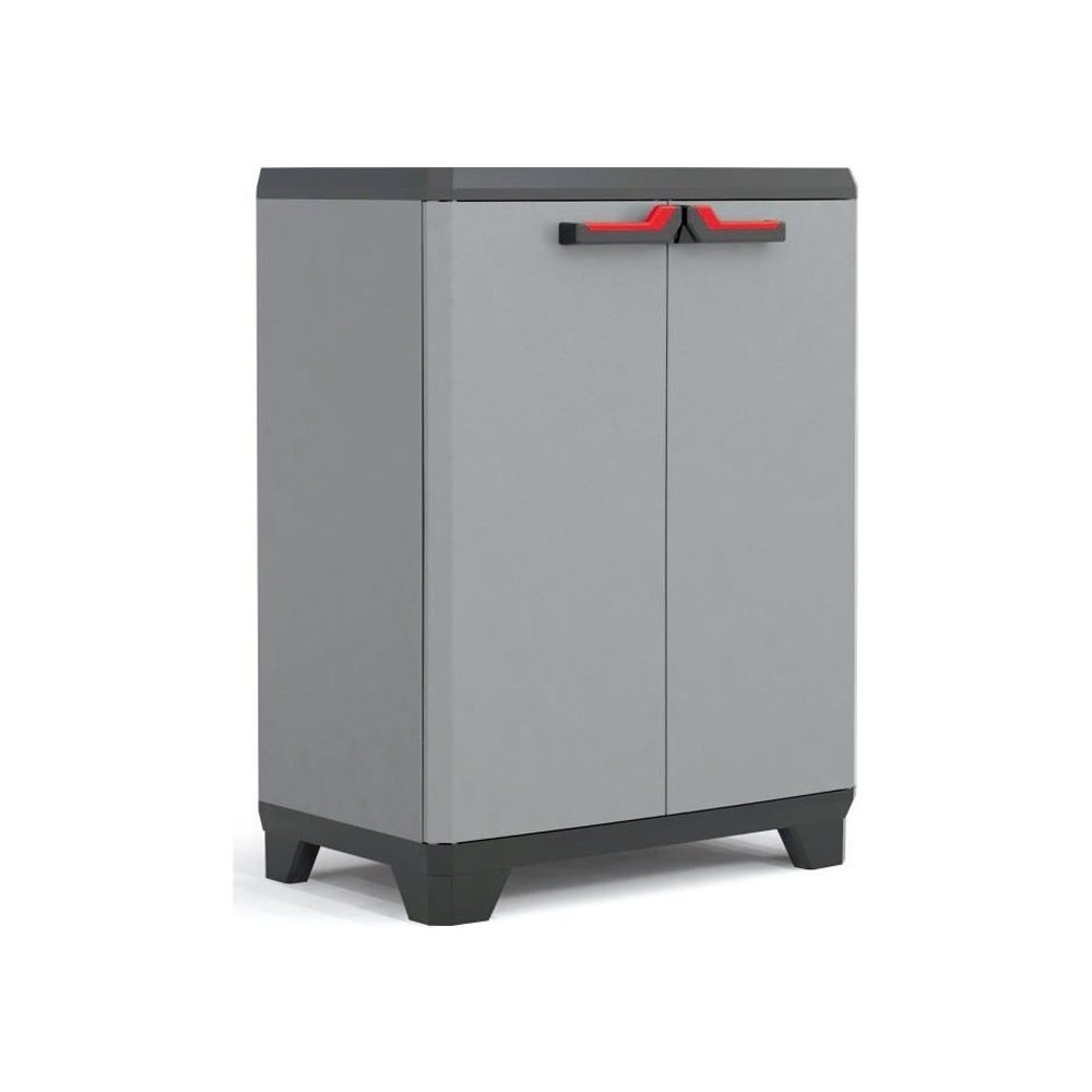 KETER | ARMOIRE BASSE STILO, Gris / Noir / Rouge, 68 x 39 x 90 cm