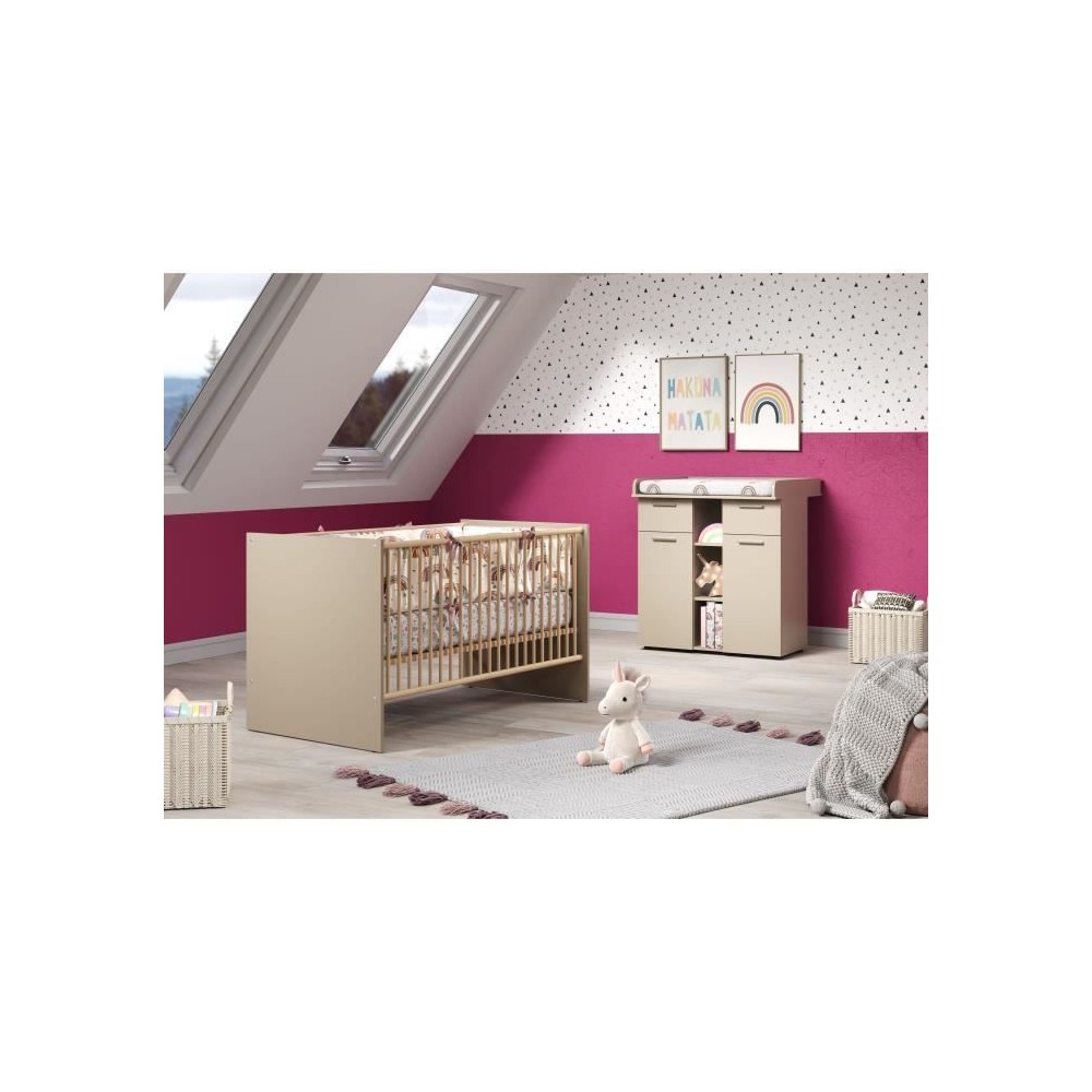 Chambre bébé Duo : Lit 70 x 140 cm + Commode a langer CLEVER - Cappu