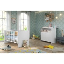 Chambre bébé Duo : Lit 70 x 140 cm + Commode a langer NIKO - Blanc -