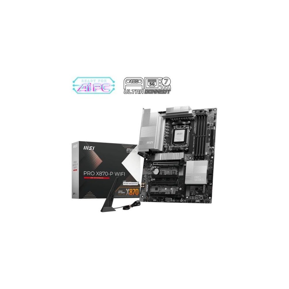 Carte mere - MSI - PRO X870-P WIFI - Wi-Fi 7, PCIe Gen5, EZ M.2 Shield Frozr II, argentée