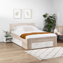 UDINE Lit adulte contemporain décor chene cendré et blanc mat - l 14