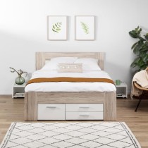 UDINE Lit adulte contemporain décor chene cendré et blanc mat - l 14