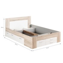 UDINE Lit adulte contemporain décor chene cendré et blanc mat - l 14