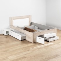 UDINE Lit adulte contemporain décor chene cendré et blanc mat - l 14